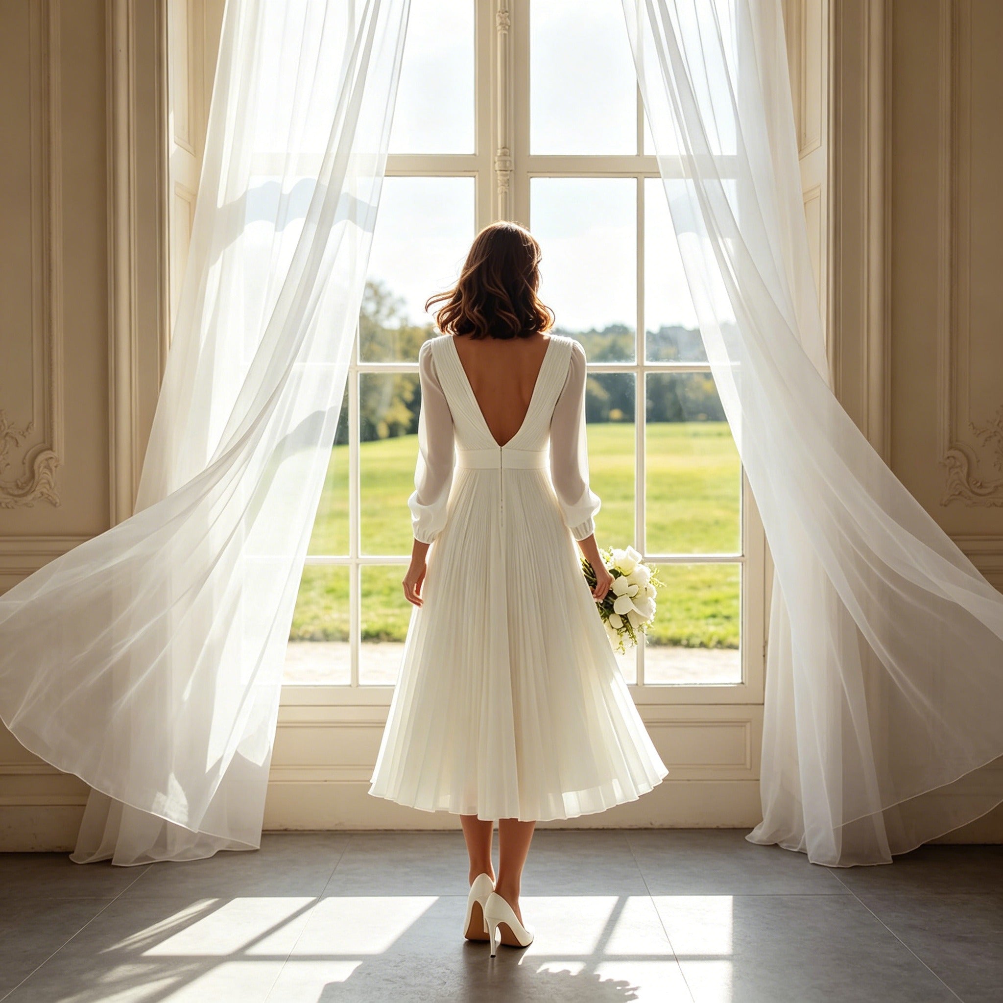 Minimalistisches Abendkleid in Weiß – Tailliertes Kleid mit Plissee-Details