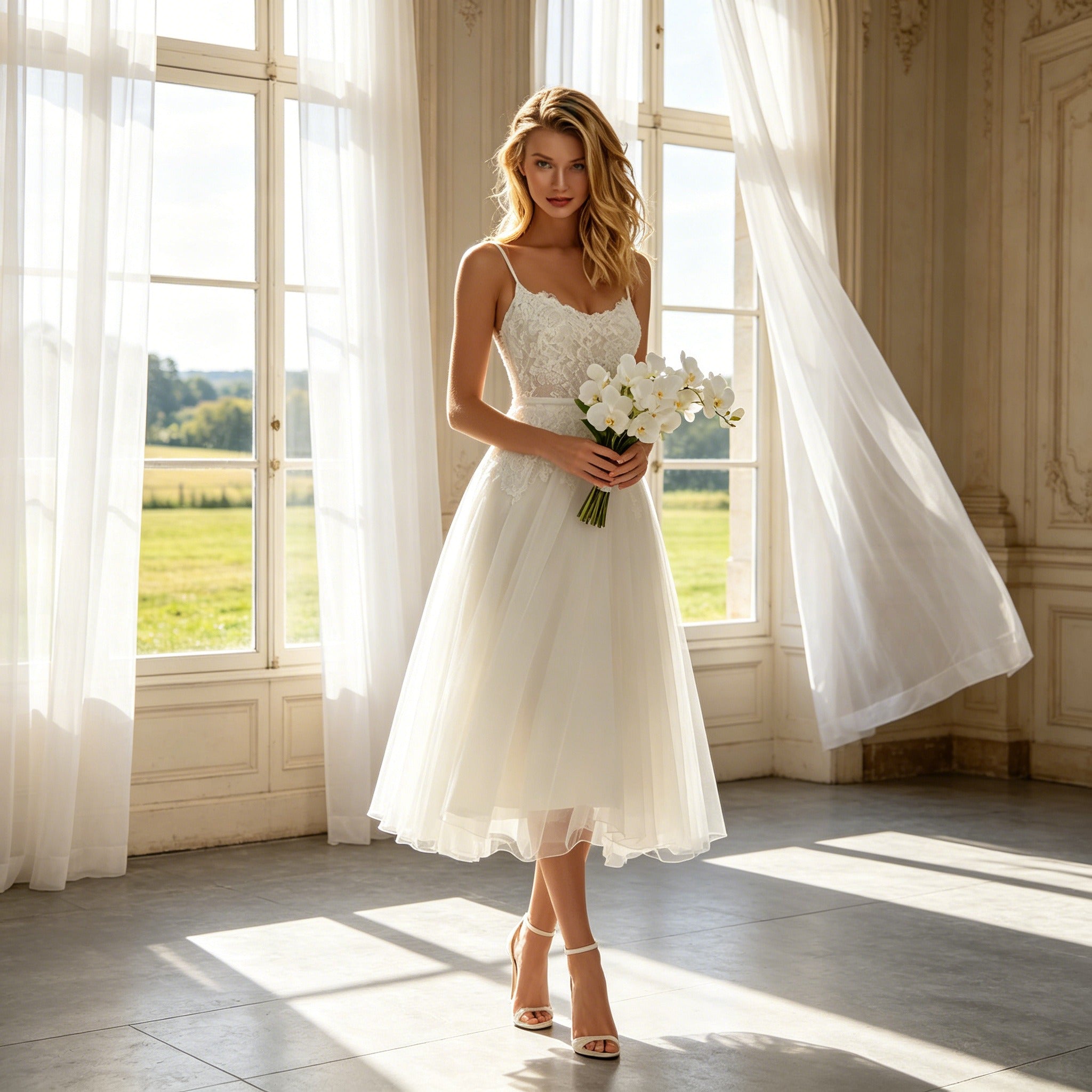 Festliches Abendkleid Weiß – Satin-Optik & Spitze A-Linie Kleid für Besondere Anlässe