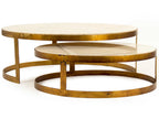 Fae Round Nesting Coffee Table Set Gold Leaf Metal Cream Marble